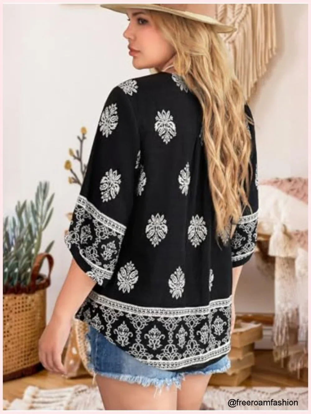 Plus Size Boho Peasant Blouse Square Neck 3/4 Sleeve Chiffon Tunic Top